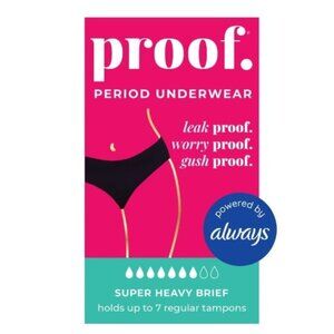 Proof. By Always Womens Super Heavy Absorbency Period Underwear Medium Black